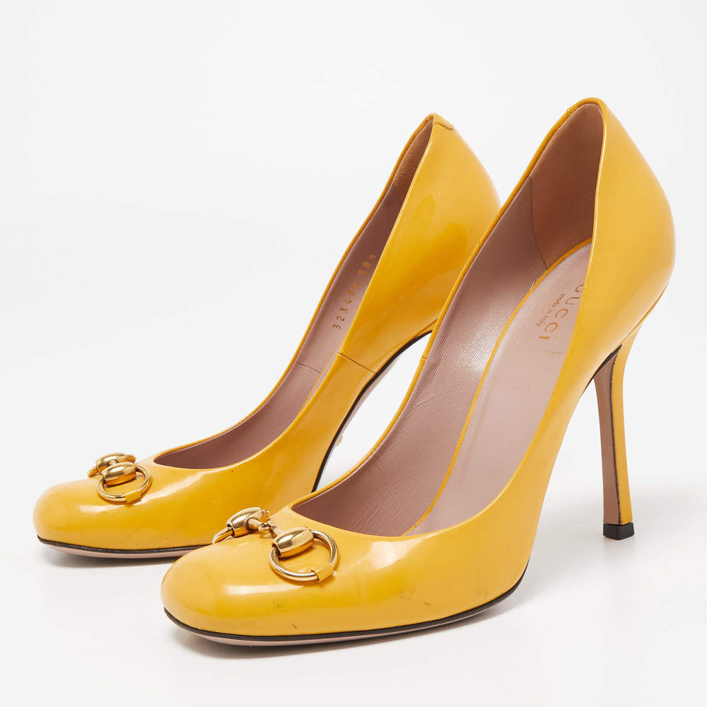 Gucci Yellow Patent Leather Horsebit Pumps - Picture 3 of 9